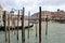 Beautiful panoramic view to the Grand canal intense gondolas marine traffic in a sunny spring day.