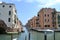 Beautiful panoramic view to modern canal streets of Venice in a sunny spring day.