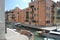 Beautiful panoramic view to modern canal streets of Venice in a sunny spring day.