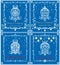 Beautiful paper blue applique collection for Christmas and New year greetings with hanging bell, baubles, snowflakes and decorativ