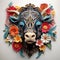 Beautiful papercut quilling paper filigree Buffalo colorful flowers Generative AI