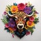 Beautiful papercut quilling paper filigree Buffalo colorful flowers Generative AI