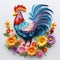 Beautiful papercut quilling paper filigree chicken colorful flowers Generative AI