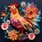 Beautiful papercut quilling paper filigree chicken colorful flowers Generative AI