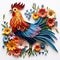 Beautiful papercut quilling paper filigree chicken colorful flowers Generative AI