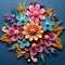 Beautiful papercut quilling paper filigree colorful flowers Generative AI