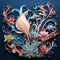 Beautiful papercut quilling paper filigree colorful Underwater Generative AI