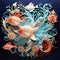 Beautiful papercut quilling paper filigree colorful Underwater Generative AI