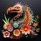 Beautiful papercut quilling paper filigree Dinosaur colorful flowers Generative AI