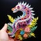 Beautiful papercut quilling paper filigree Dinosaur colorful flowers Generative AI