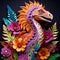 Beautiful papercut quilling paper filigree Dinosaur colorful flowers Generative AI