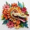 Beautiful papercut quilling paper filigree Dinosaur colorful flowers Generative AI