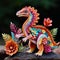 Beautiful papercut quilling paper filigree Dinosaur colorful flowers Generative AI