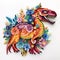 Beautiful papercut quilling paper filigree Dinosaur colorful flowers Generative AI