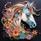 Beautiful papercut quilling paper filigree horse colorful flowers Generative AI