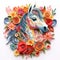 Beautiful papercut quilling paper filigree horse colorful flowers Generative AI