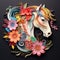 Beautiful papercut quilling paper filigree horse colorful flowers Generative AI