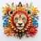 Beautiful papercut quilling paper filigree Lion colorful flowers Generative AI