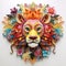 Beautiful papercut quilling paper filigree Lion colorful flowers Generative AI