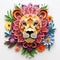 Beautiful papercut quilling paper filigree Lion colorful flowers Generative AI