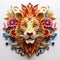 Beautiful papercut quilling paper filigree Lion colorful flowers Generative AI