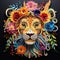Beautiful papercut quilling paper filigree Lion colorful flowers Generative AI