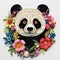 Beautiful papercut quilling paper filigree panda colorful flowers Generative AI