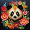 Beautiful papercut quilling paper filigree panda colorful flowers Generative AI