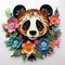 Beautiful papercut quilling paper filigree panda colorful flowers Generative AI