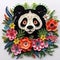 Beautiful papercut quilling paper filigree panda colorful flowers Generative AI
