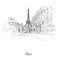 Beautiful paris city sketch painted with pencil on paper