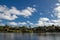 Beautiful parklands with lake and clouds with blue sky in the background, Sydney, Australia.