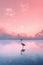 Beautiful pastel skies and serene lake with a single flamingo