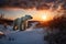 Beautiful pastel sunset scene with a polar bear and snow