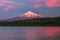 Beautiful Patagonian volcano in a forest lit by the rising sun of Patagonia