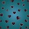 Beautiful pattern hearts on dark green, malachite background. For textiles, fabrics. Romantic cute print, texture. Vector.