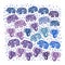 Beautiful pattern Indian Elephant with polka dot ornaments. Hand drawn ethnic tribal decorated Elephant. blue purple lilac contour