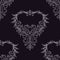 Beautiful pattern openwork heart with curls. Decorative seamless pattern for design on a purple background