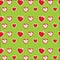 Beautiful pattern: white-red hearts on a bright green background. For textiles, fabrics. Romantic stylish print, texture.