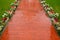 Beautiful pavement of red and brown clinker brick. Walking path