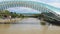Beautiful peace bridge with mtkvari river panorama. Tbilisi futuristic architecture landmarks