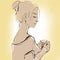 Beautiful peaceful girl in profile holding a cup of drink atmospheric illustration