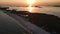 Beautiful peaceful view of the evening sea and deserted beach. Sea and red sunset sky