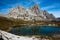 Beautiful peak reflection in alp lake in italian dolomites