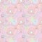 Beautiful pearl shell seamless pattern in rainbow background.