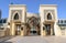 Beautiful pedestrian bridge with wooden arc connecting Souk al Bahar  and Dubai Mall