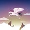 Beautiful Pegasus Winged Horse Fly Over Mountain Sky Epic Illustration