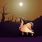 Beautiful Pegasus Winged Horse Walk in Night Forest Moon Epic Illustration