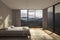 Beautiful Penthouse Apartment Bedroom Interior with Mountain Foggy Nature Earth Views