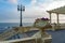 beautiful pergola on Foz promenade in Porto Portugal on seaside at sunset